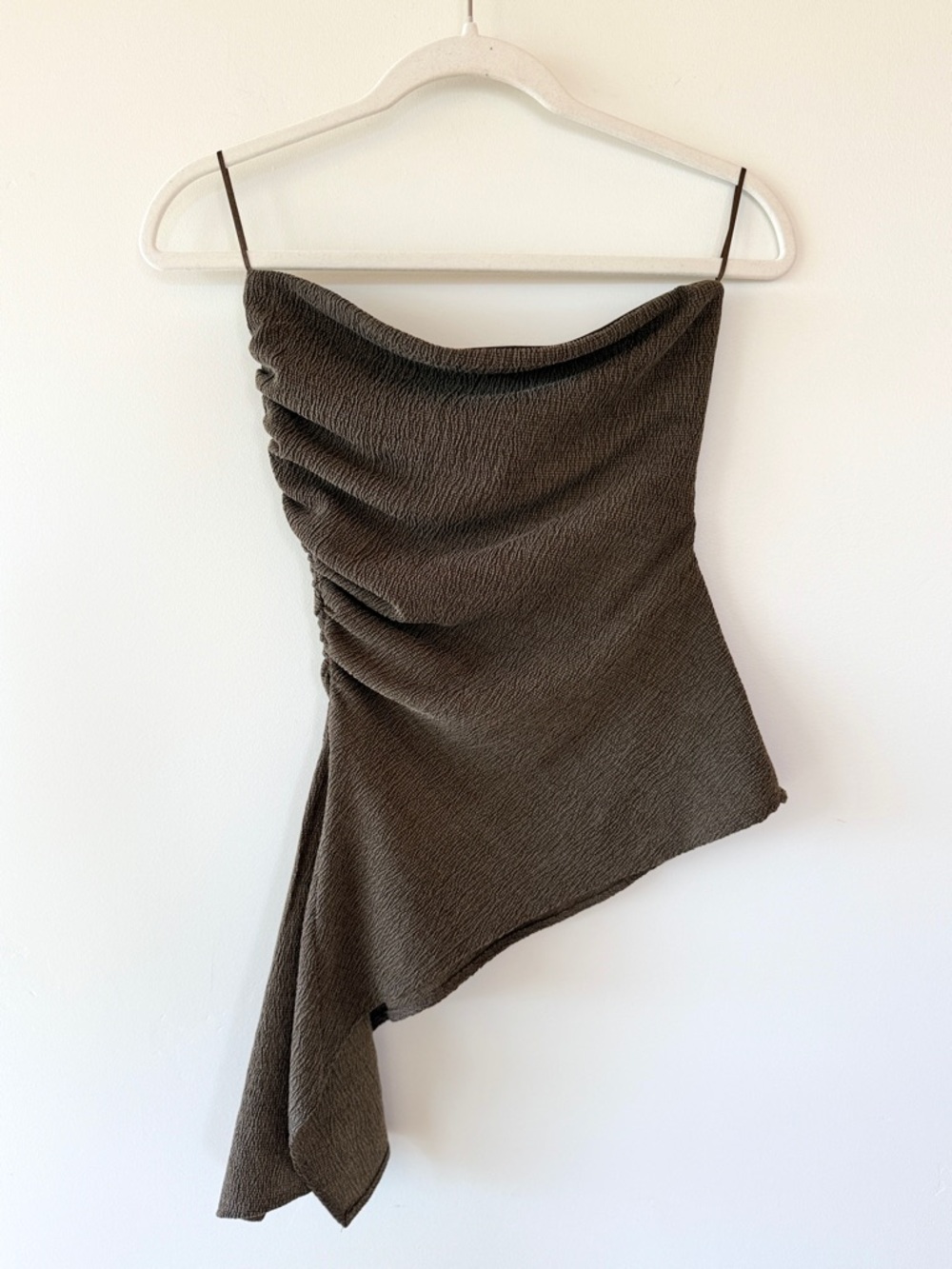 Zara Textured Asymmetrical Bandeau Top Strapless Brown M - Picture 6 of 12